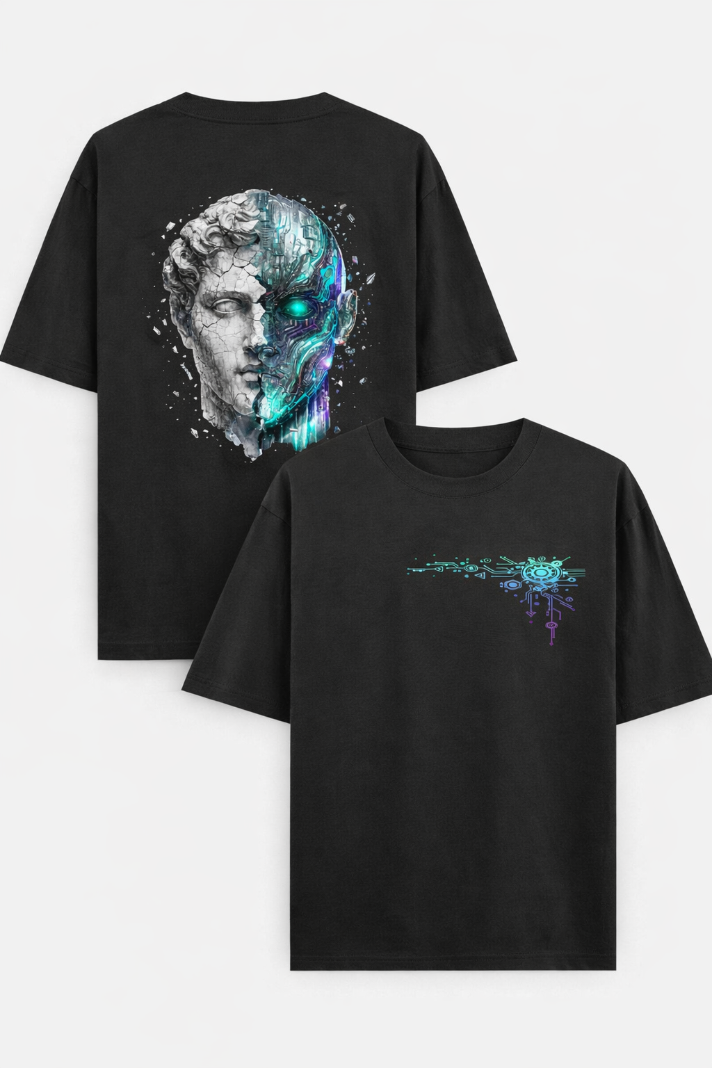 AKoutfits Cyber Fusion Graphic T-Shirt | Half Human Half Robot Design | Premium Cotton