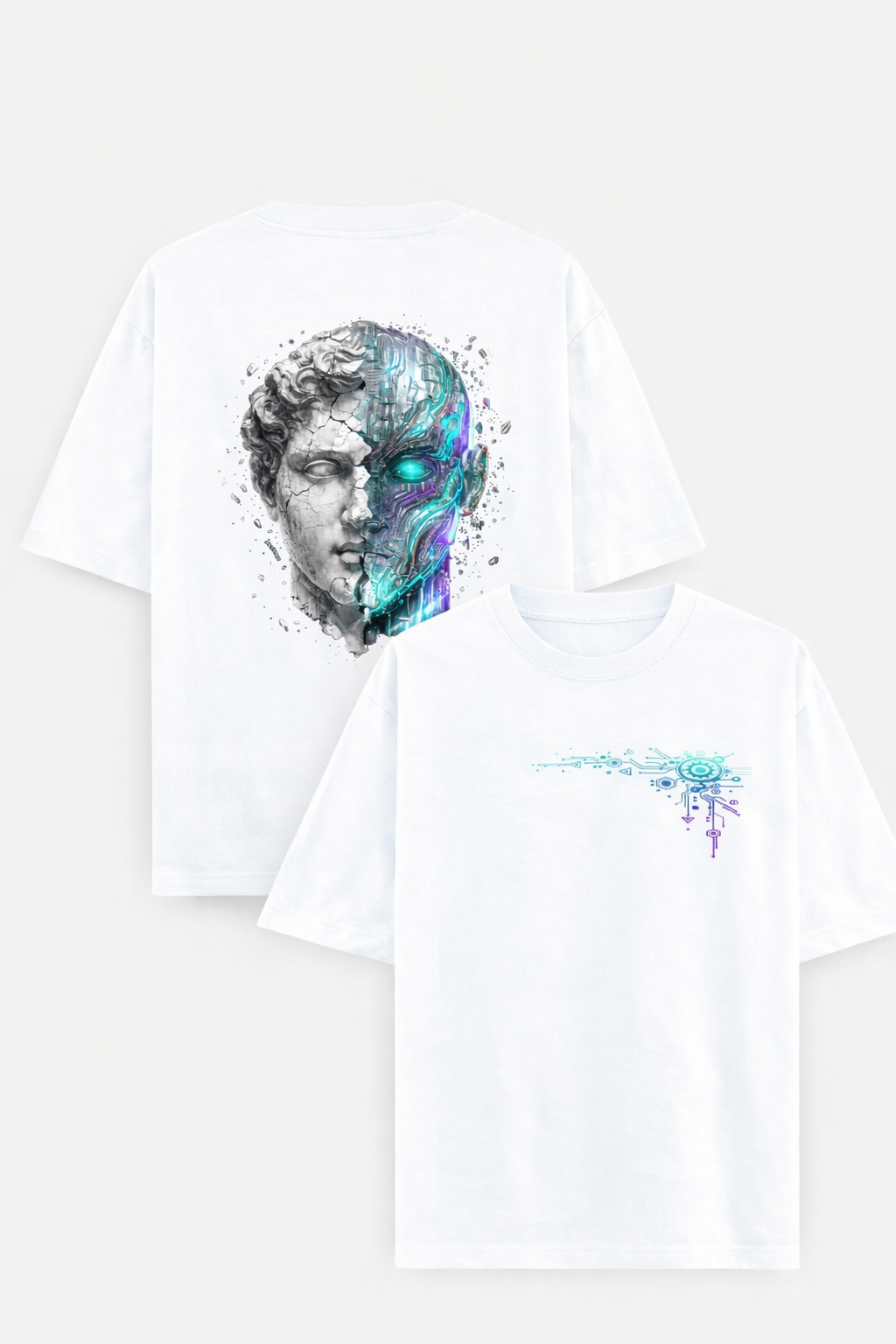 AKoutfits Cyber Fusion Graphic T-Shirt | Half Human Half Robot Design | Premium Cotton