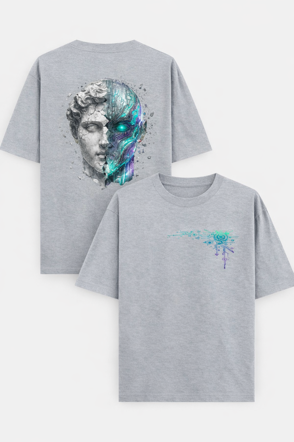 AKoutfits Cyber Fusion Graphic T-Shirt | Half Human Half Robot Design | Premium Cotton
