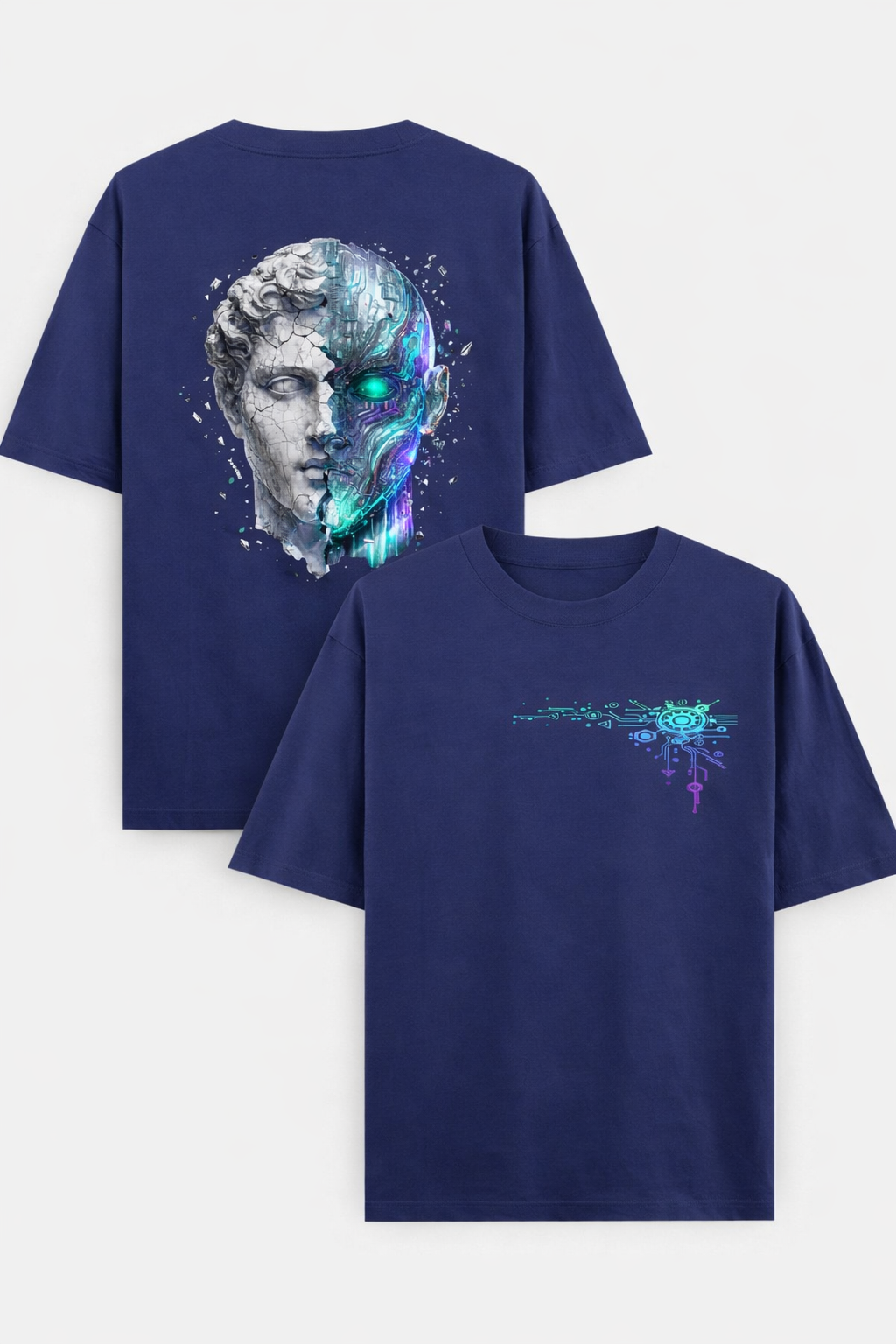 AKoutfits Cyber Fusion Graphic T-Shirt | Half Human Half Robot Design | Premium Cotton