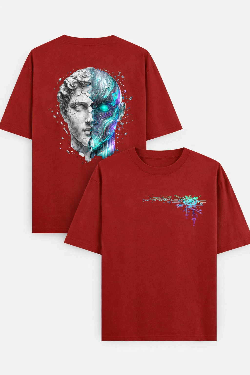AKoutfits Cyber Fusion Graphic T-Shirt | Half Human Half Robot Design | Premium Cotton